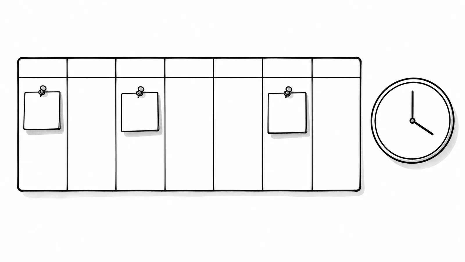 How to schedule Twitter posts with a seven-column calendar, three blank post cards, and a clock